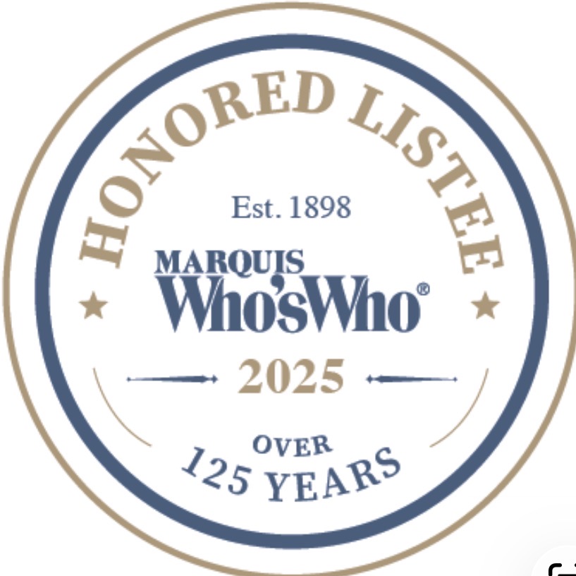 Circular badge with text and stars, celebrating over 125 years since 1898, for Marquis Who's Who, established 1898, 2025.
