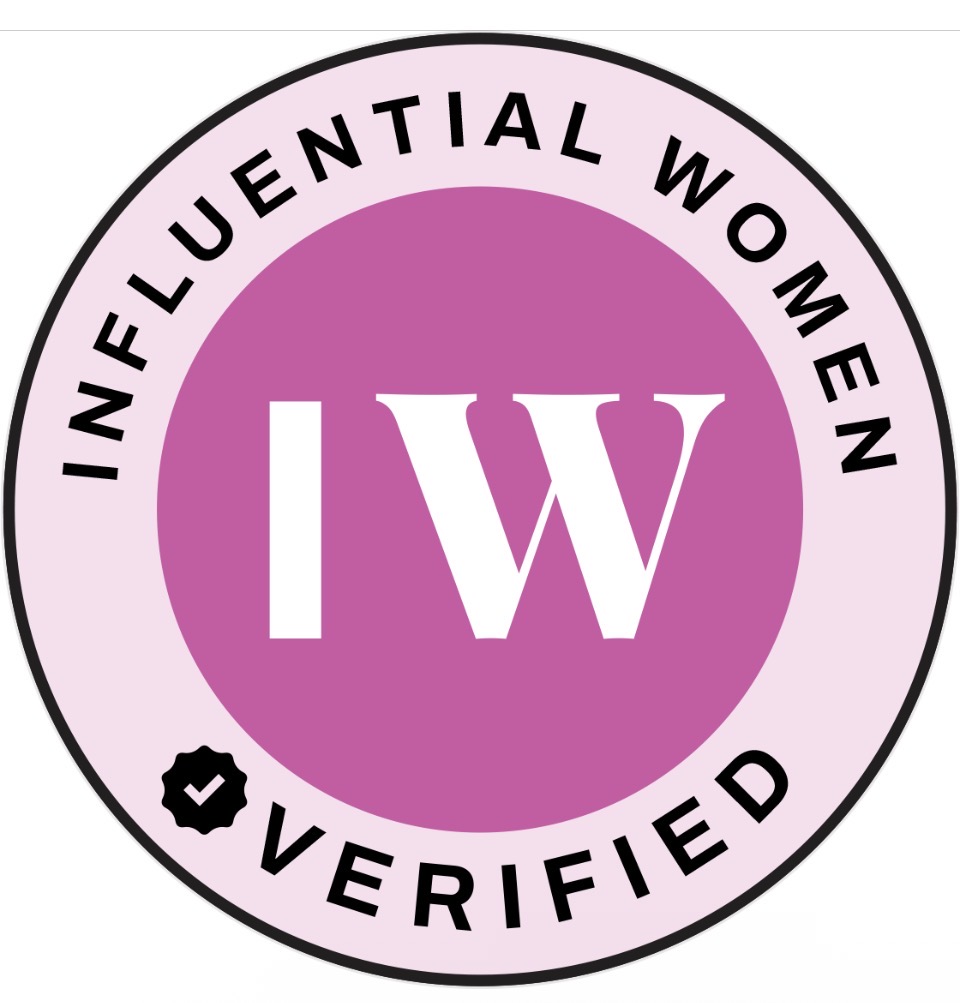 Circular logo with pink background, black text, and white initials 'IW' in the center.