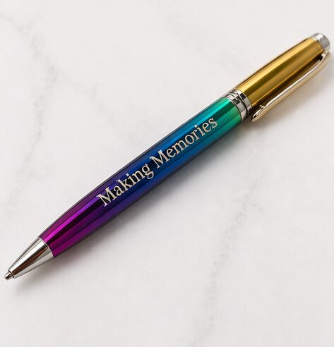 Colorful pen with the phrase 'Making Memories' on a white surface.