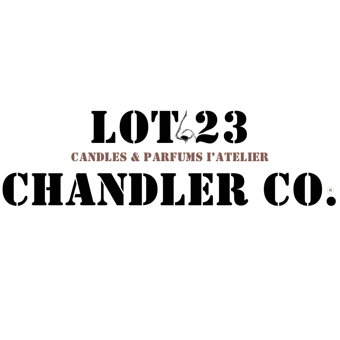 Text logo with bold black and brown letters, reading 'LOT 23 CANDLES & PARFUMS L'ATELIER CHANDLER CO.'