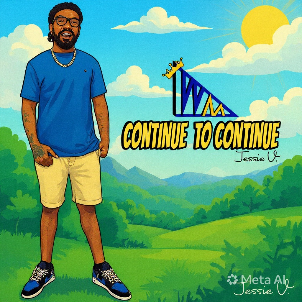 A man with glasses and a beard stands outdoors with green hills, blue sky, and clouds in the background. Text says 'CONTINUE TO CONTINUE'.