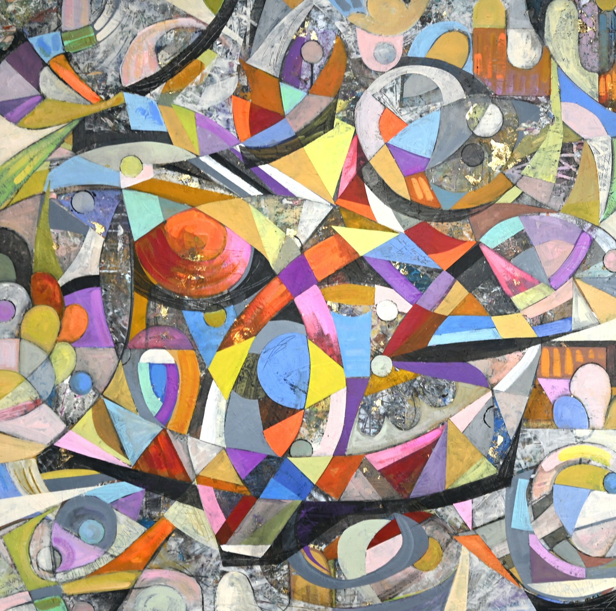 Abstract colorful geometric shapes and patterns with various colors and textures.
