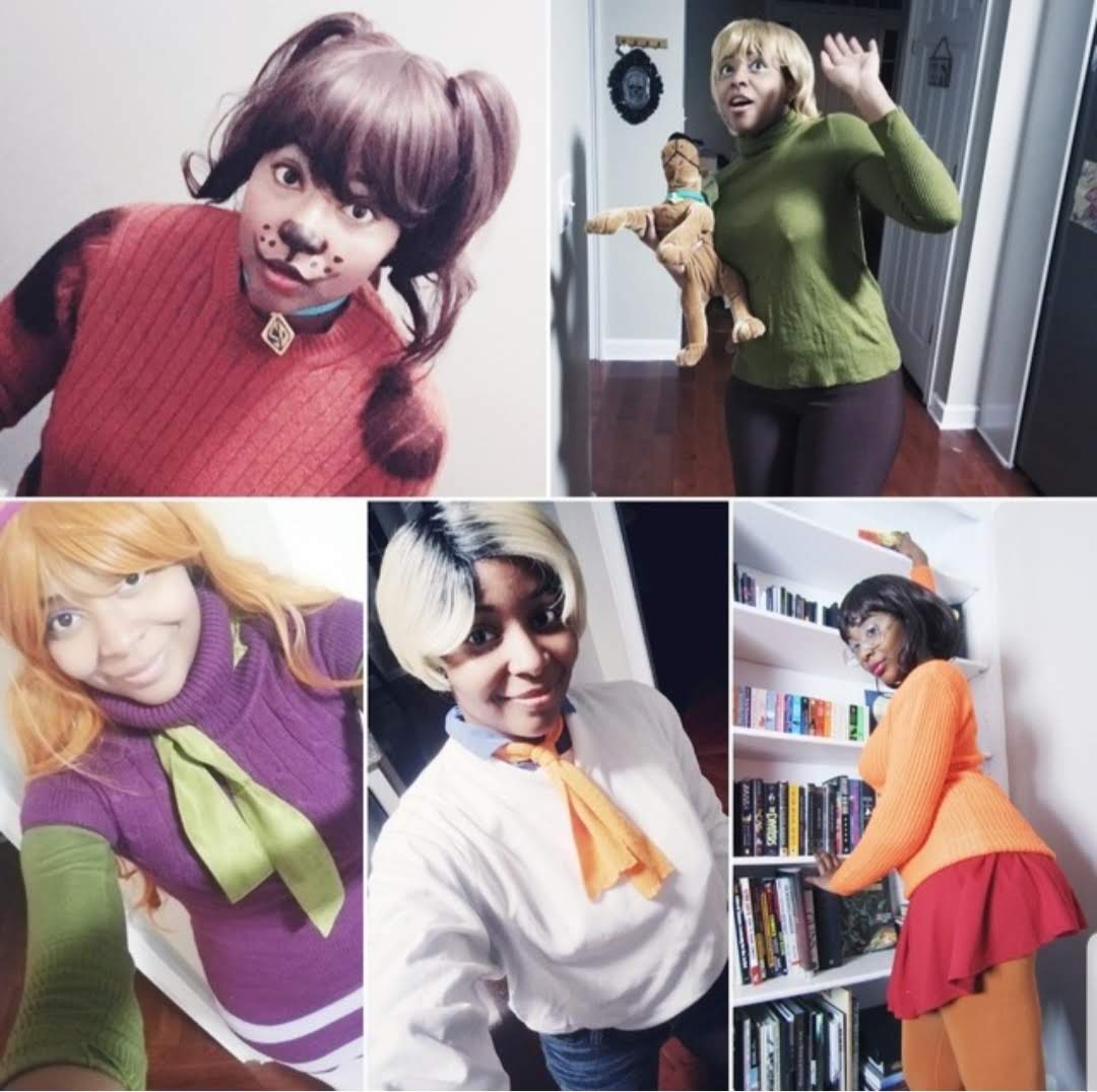 Five children with various hair colors and outfits, some holding objects or browsing books, in indoor settings.