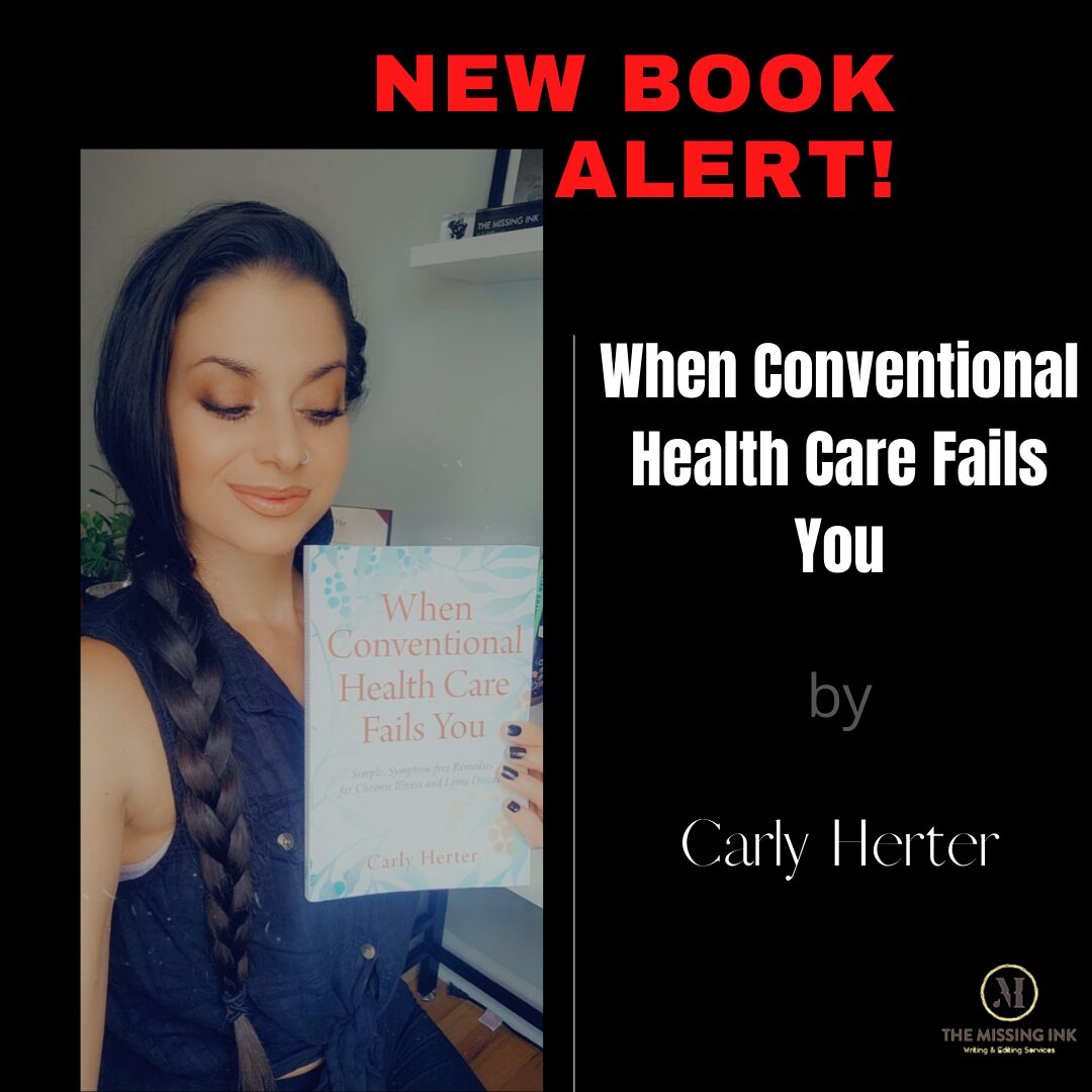 Woman with long braid holding a book titled 'When Conventional Health Care Fails You' in a room.
