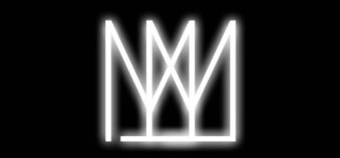 Neon-style white crown-like symbol on black background.