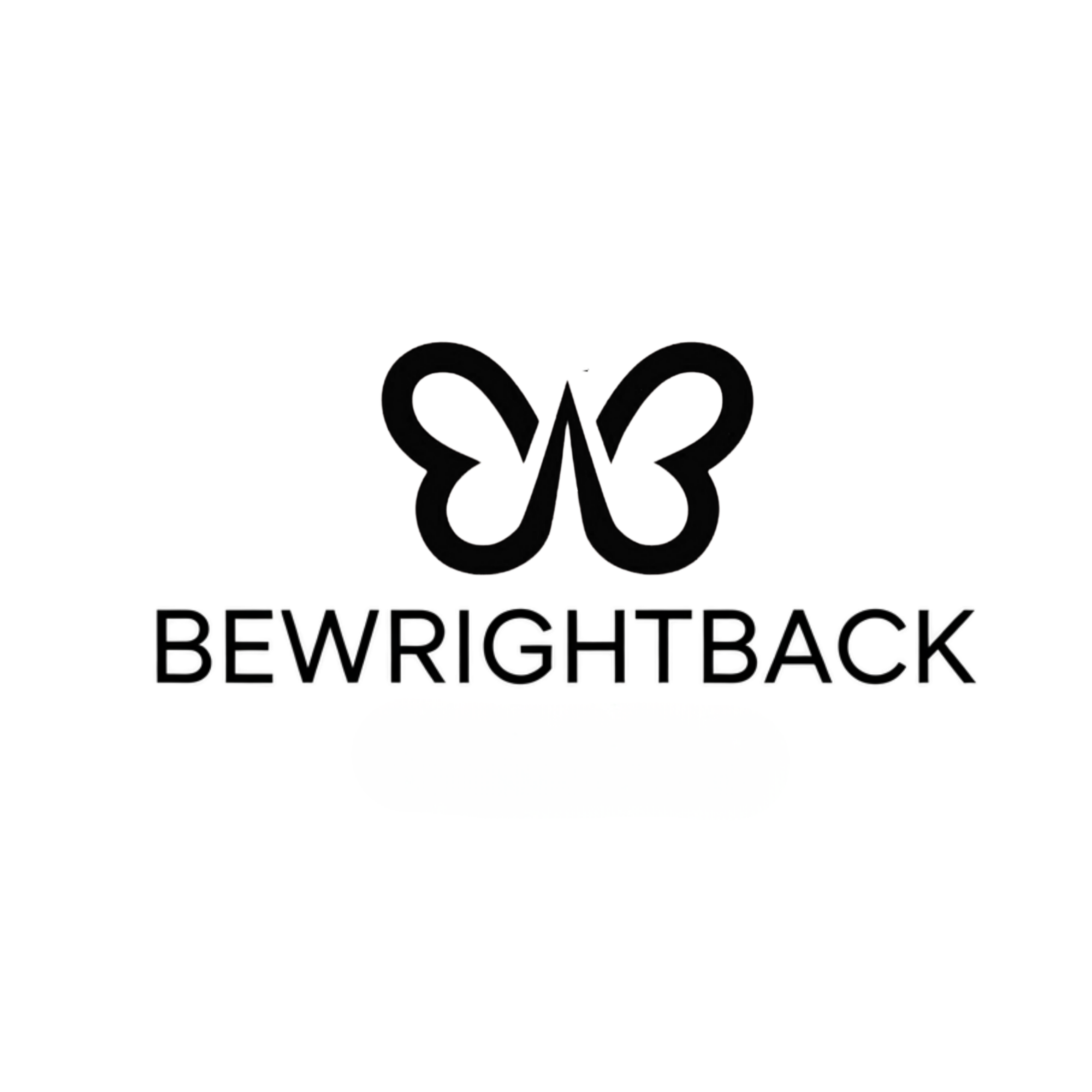 Black butterfly logo above the text 'BEWRIGHTBACK' on a white background.
