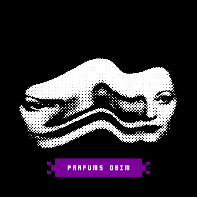Black background with a stylized white face and purple text reading 'Parfums Obim'.