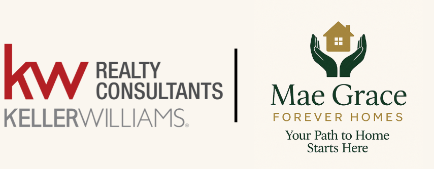 Logos of KW Realty Keller Williams and Mae Grace Forever Homes with tagline 'Your Path to Home Starts Here'.