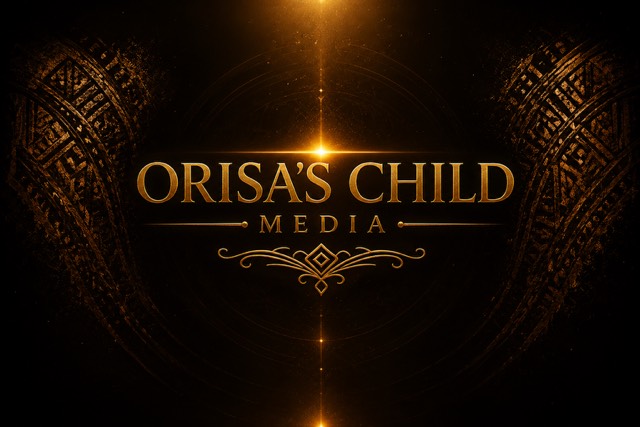 Golden text reads 'ORISA'S CHILD MEDIA' on a dark background with ornate patterns and light effects.