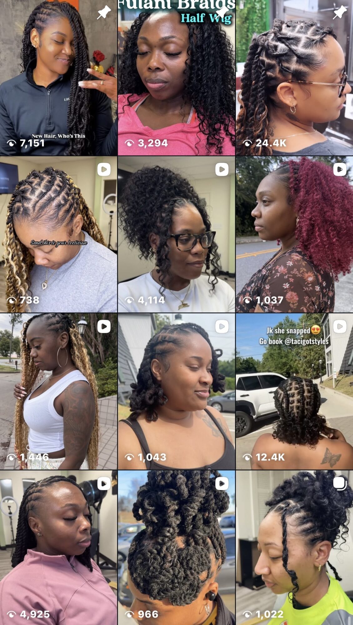 Collage of women with various hairstyles, including braids, curls, and twists, outdoors and indoors, with different backgrounds.