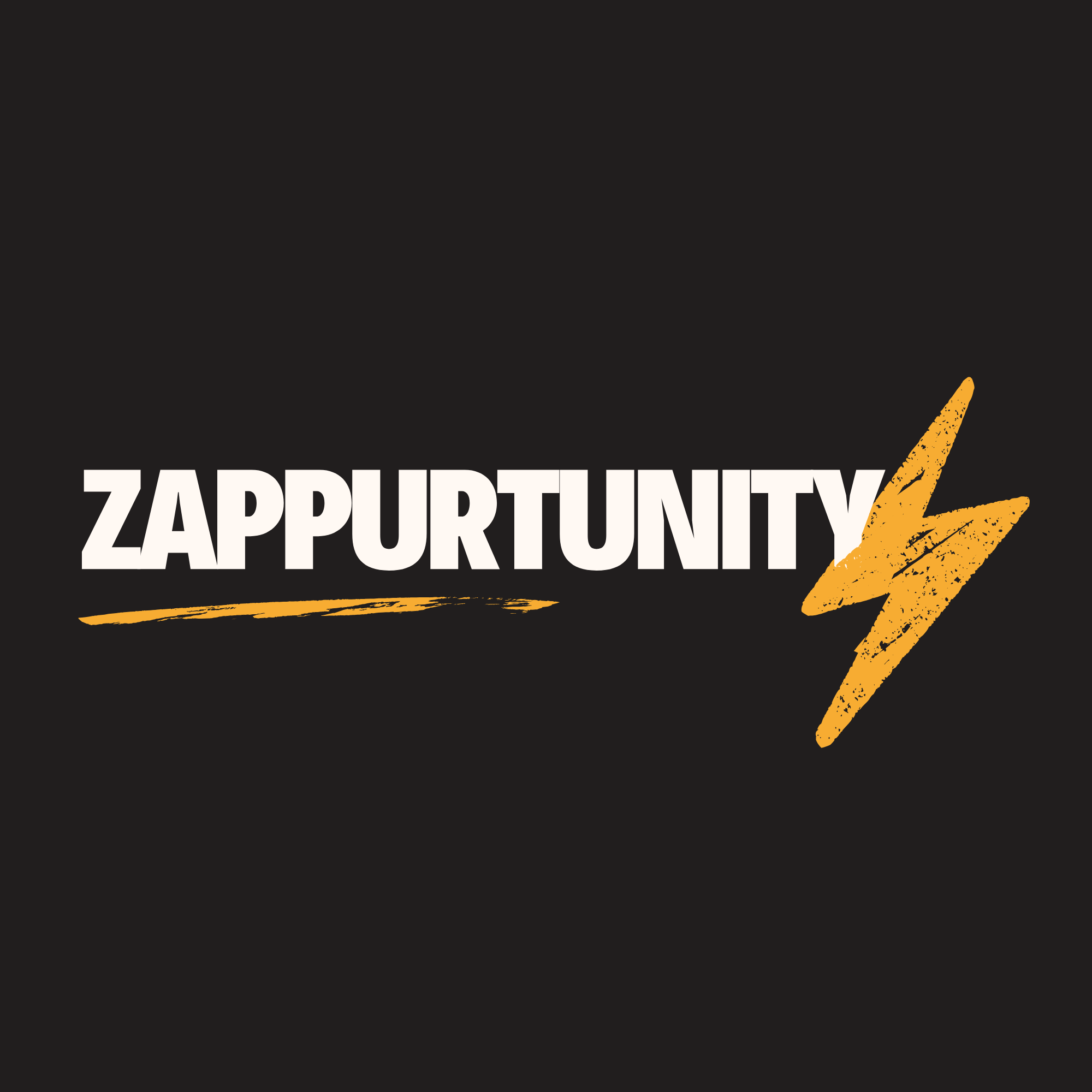 Black background with bold white text 'ZAPPURTUNITY' and a yellow lightning bolt symbol.