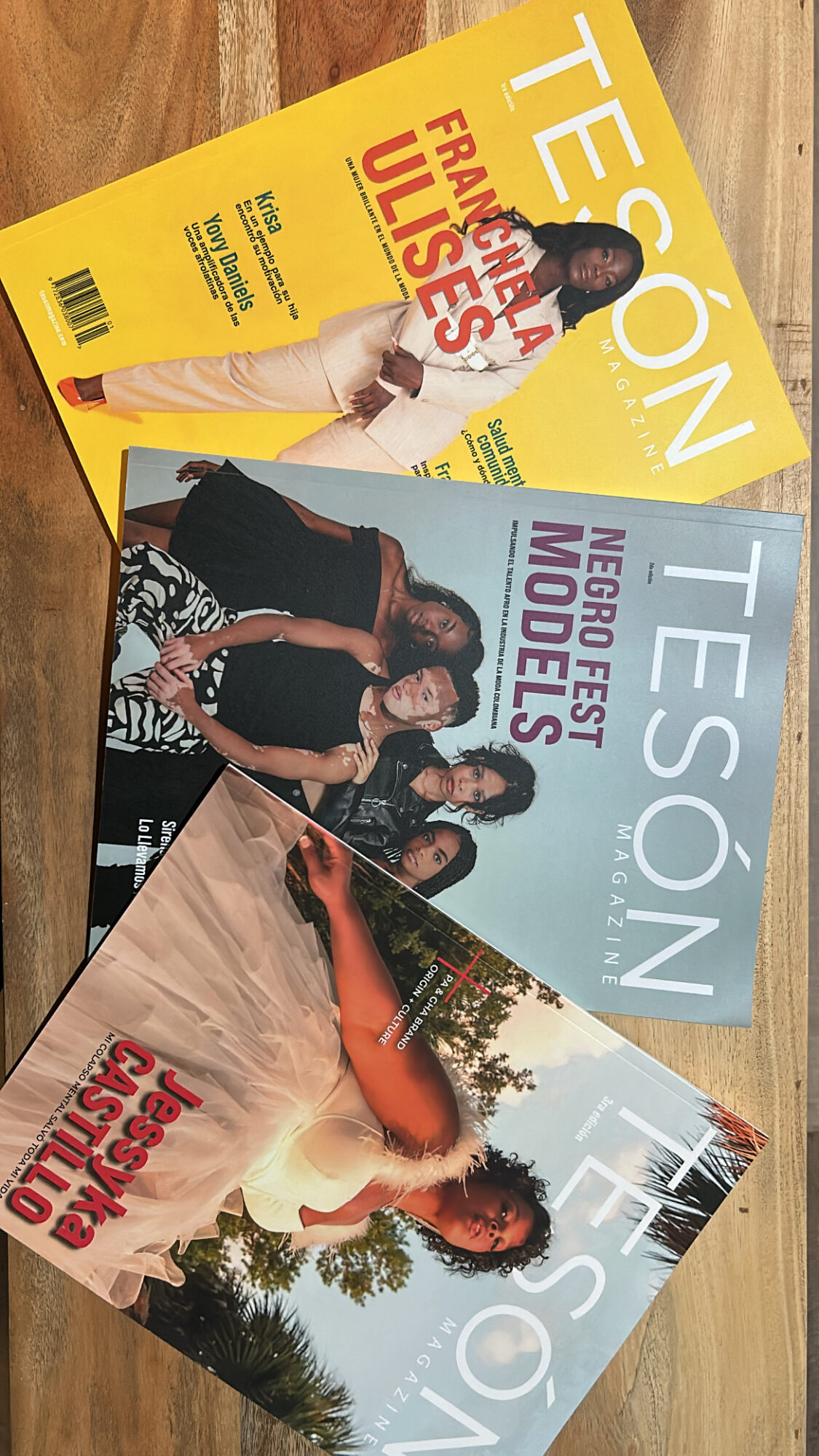 Three magazine covers featuring women, one with a yellow background, one with a blue background, and one with a beach scene.
