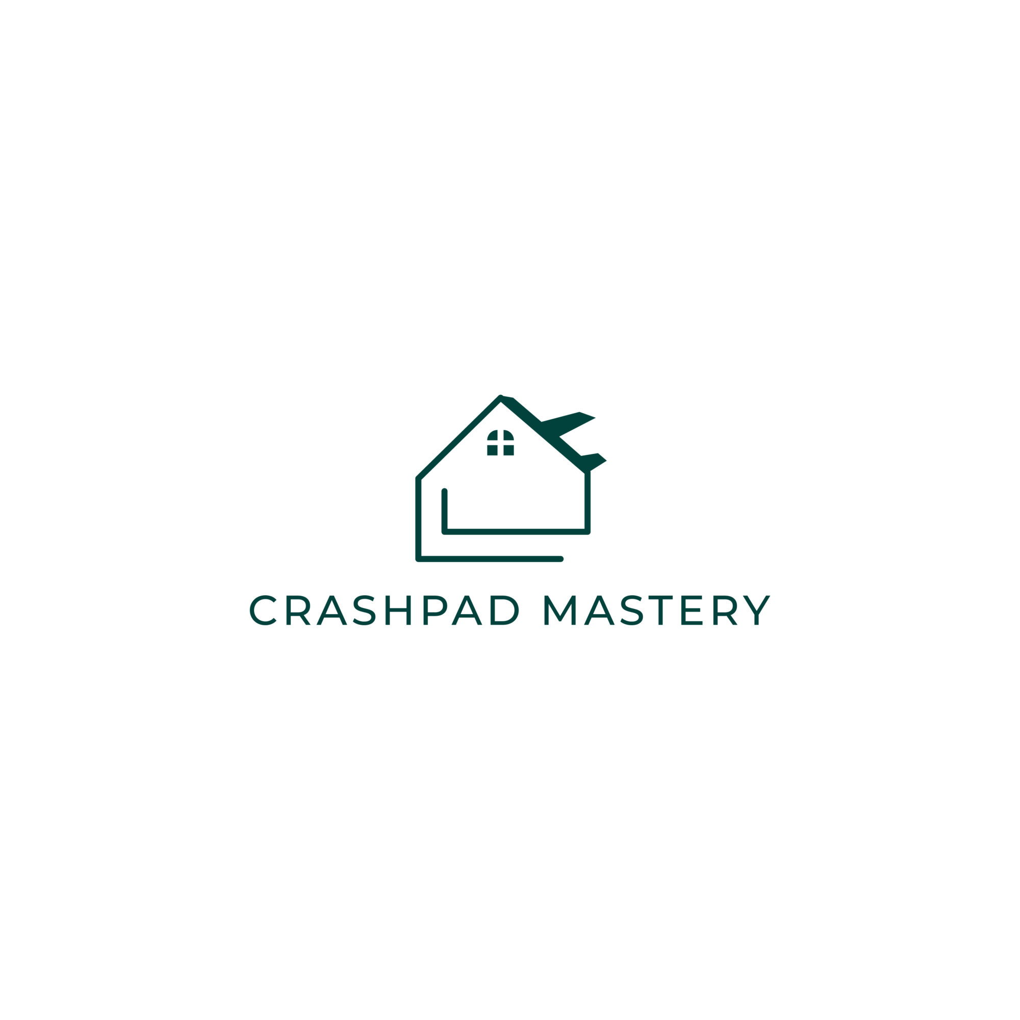Logo with a house outline and a chimney, with the text 'CRASHPAD MASTERY' below, on a white background.