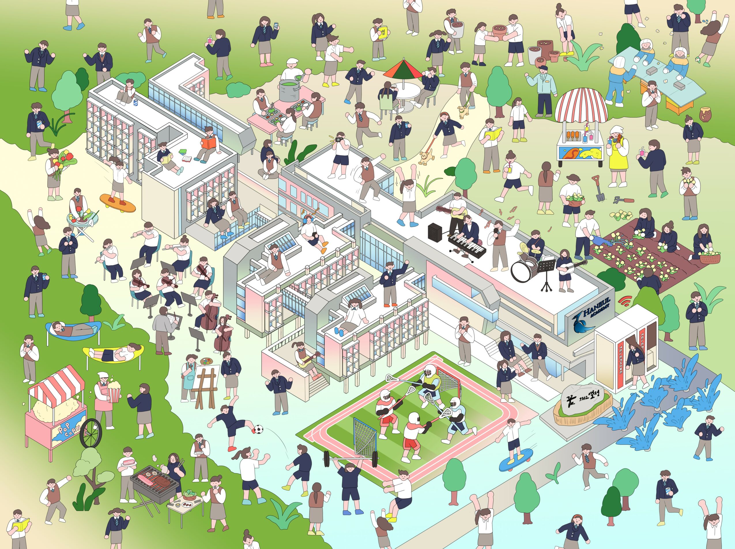 People enjoy outdoor activities, including picnics, sports, and socializing in a park with trees and open spaces.