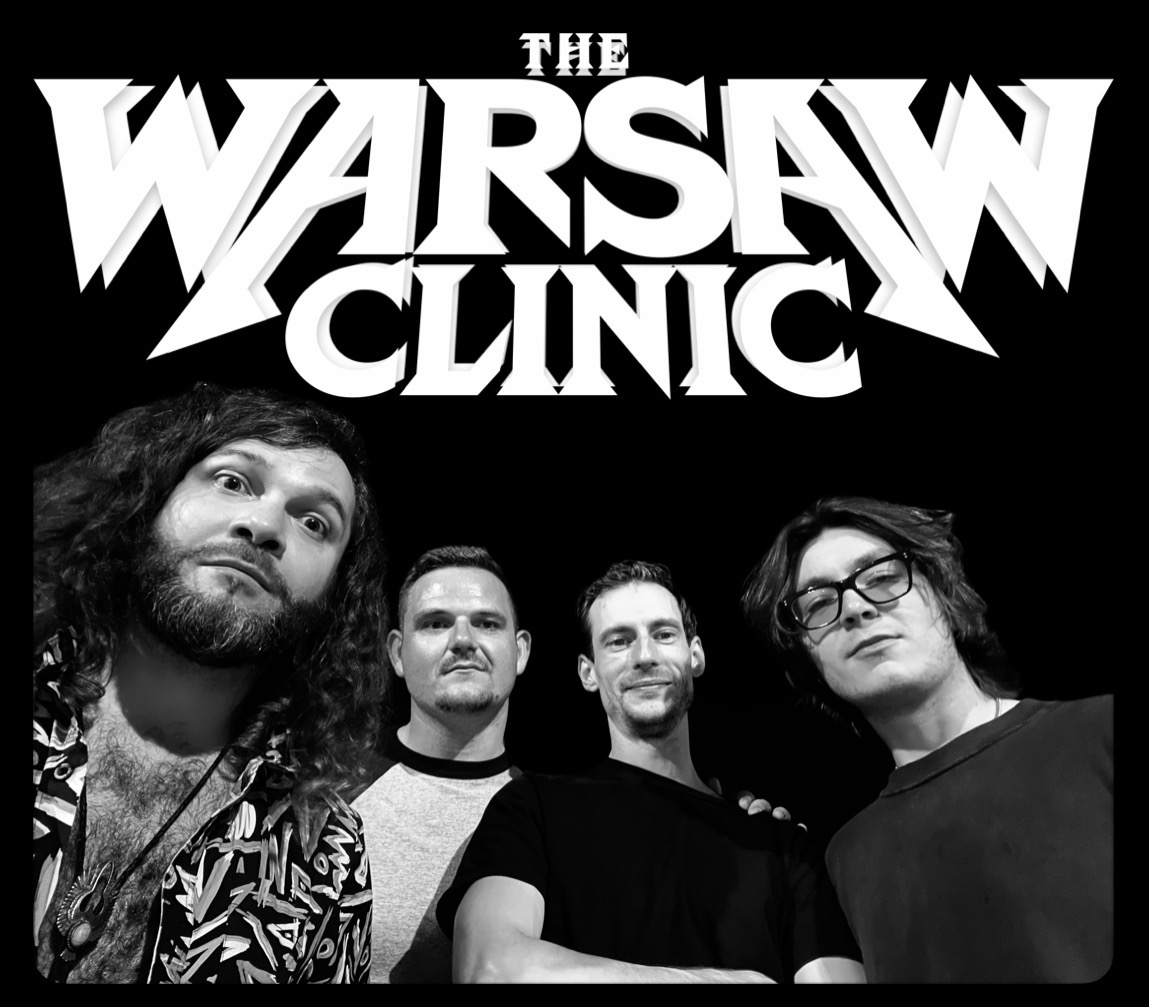 Black and white photo of four men with the text 'The Warsaw Clinic' above them.