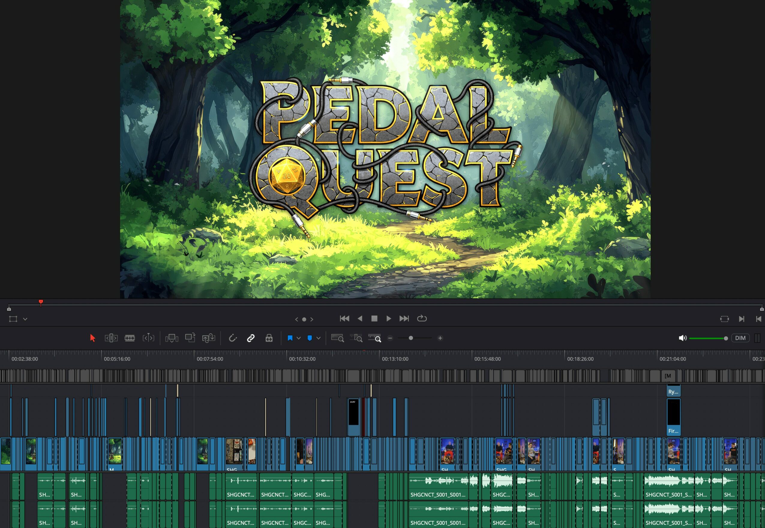 Colorful forest scene with game title 'Pedal Quest' in the center, surrounded by trees and sunlight.