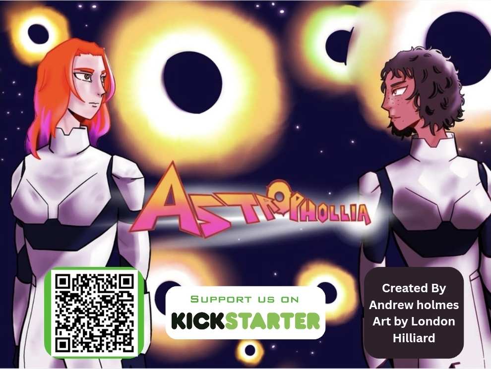 Two animated women in space suits face each other with planets and stars in the background, and a logo with text. Word count: 20