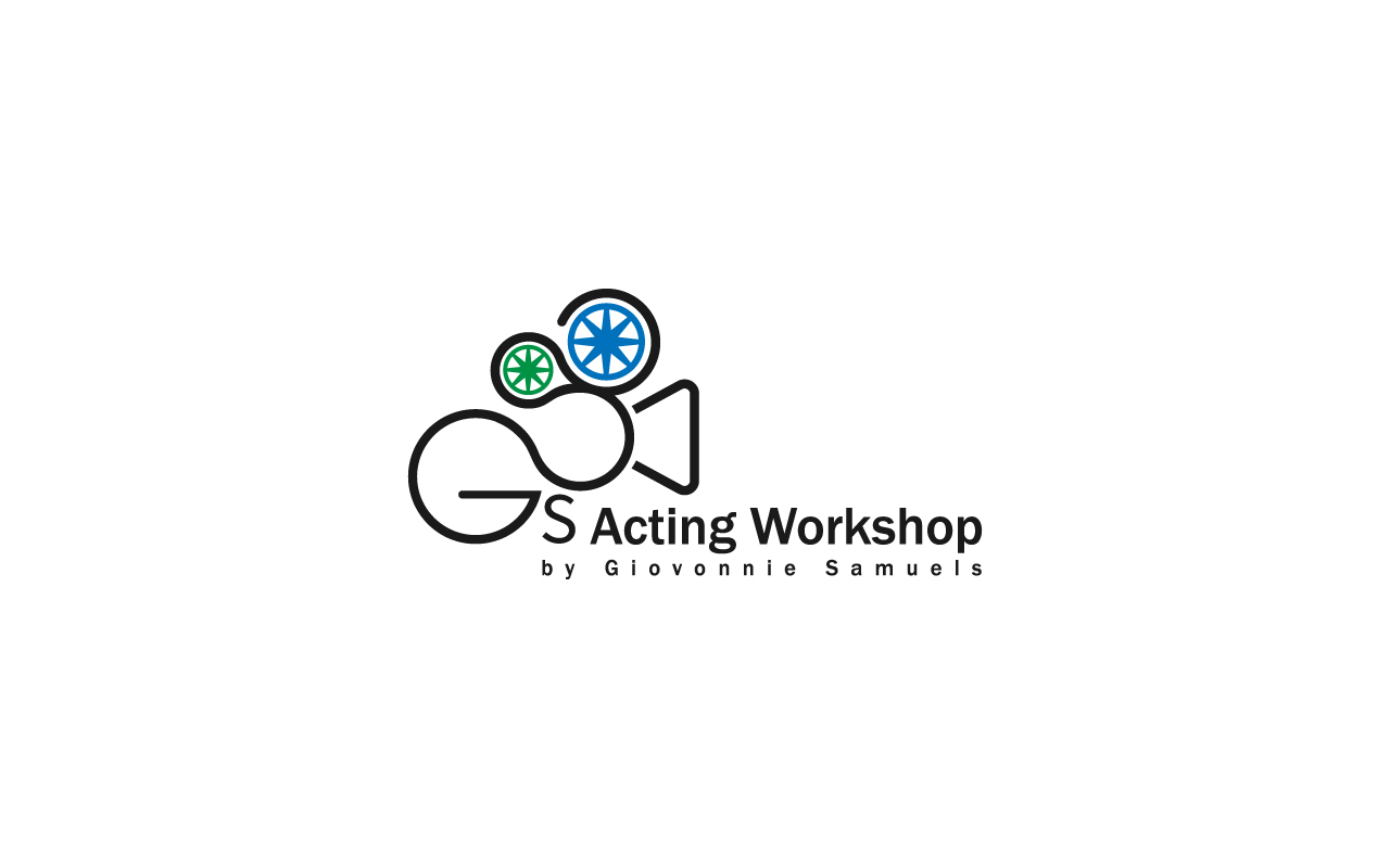 Logo with stylized gears and text reading 'GS Acting Workshop' by Giovanine Samuel, on a white background.