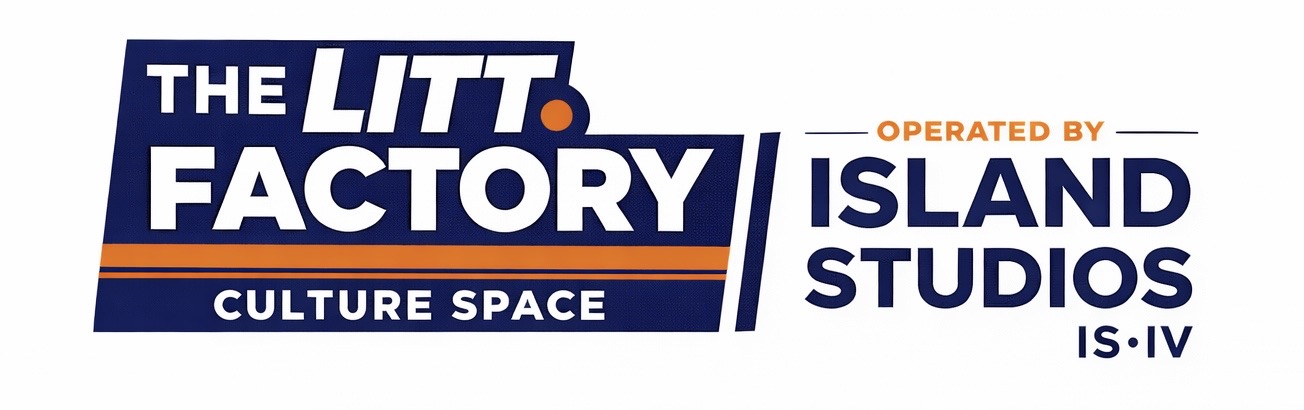 Logo with text: The Litt Factory Culture Space, operated by Island Studios, IS-IV.