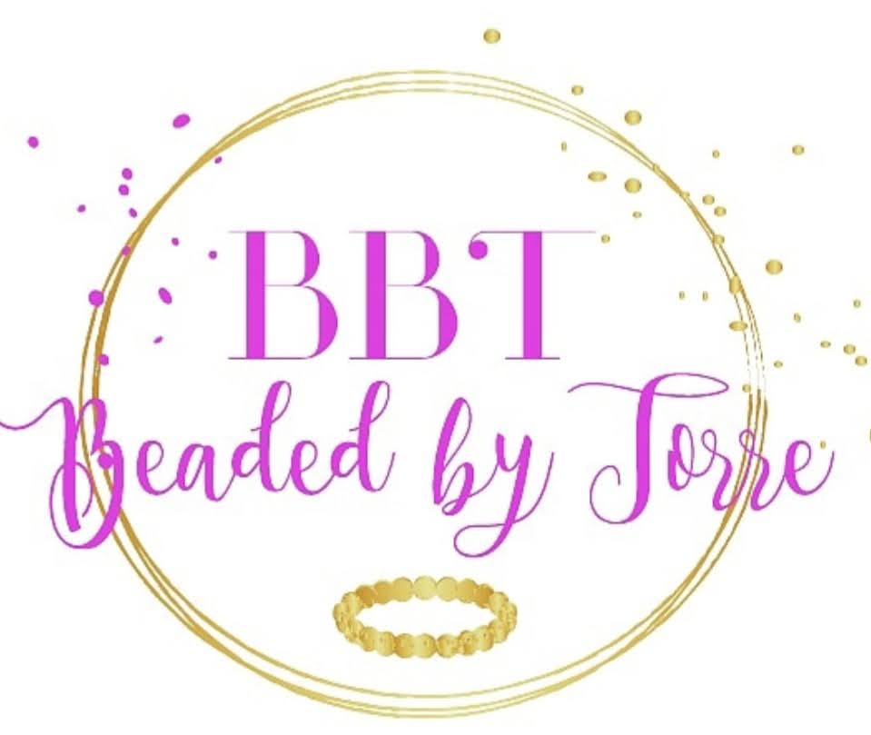 Logo with gold circle, pink text 'BBT' and purple cursive 'Headed by Torre', gold bracelet, and confetti.