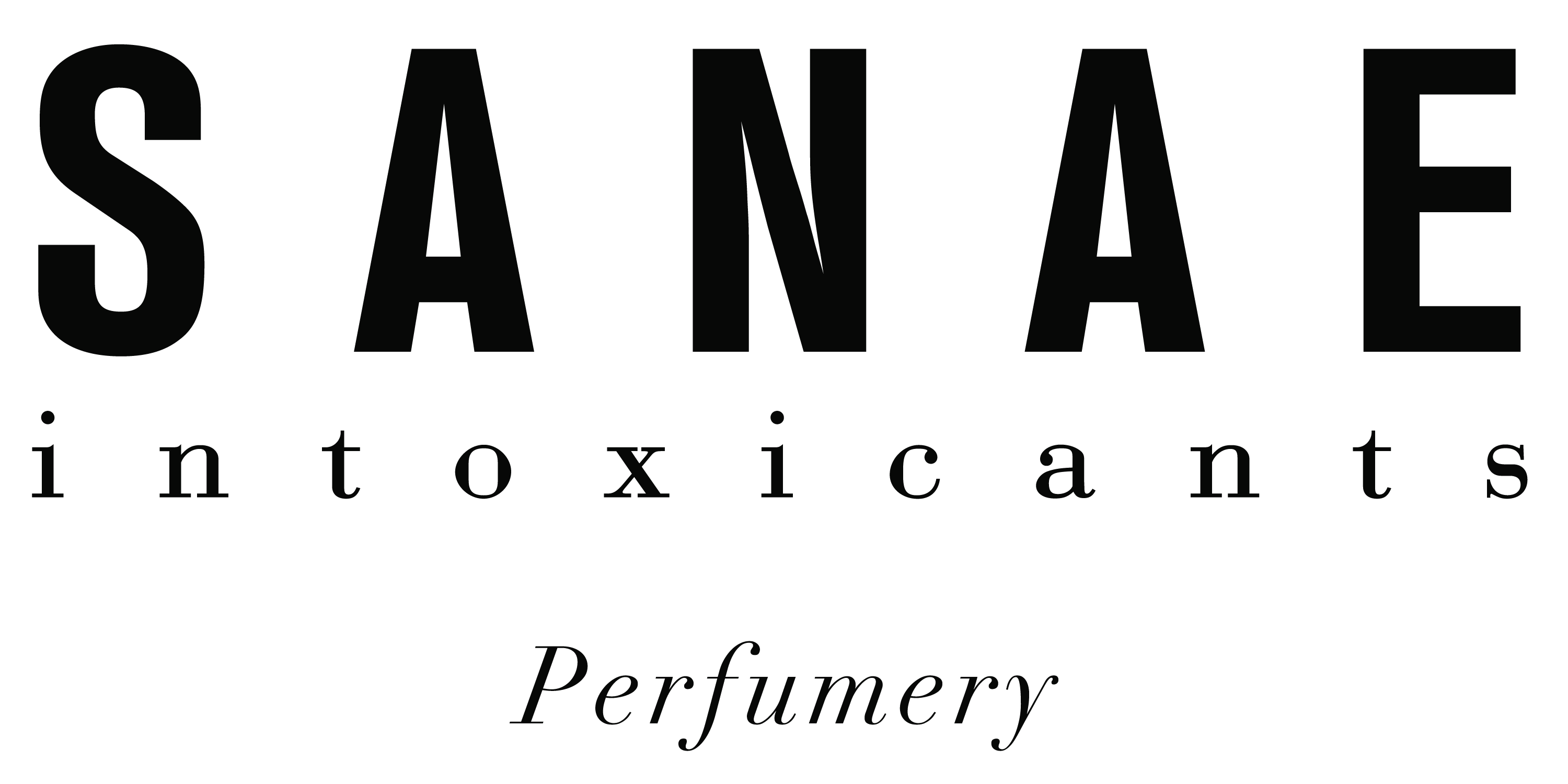 Black logo with text 'SANA' and 'Perfumes' in a stylized font, on a dark background.