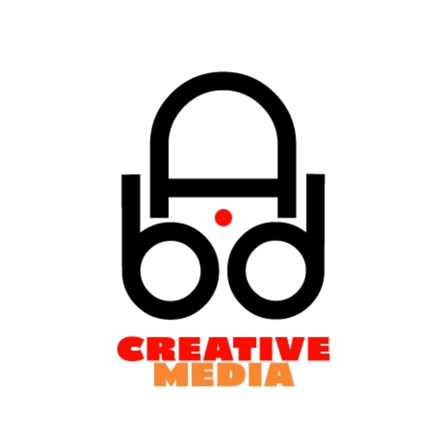 Logo with a stylized padlock and the words 'CREATIVE MEDIA' in red and orange.