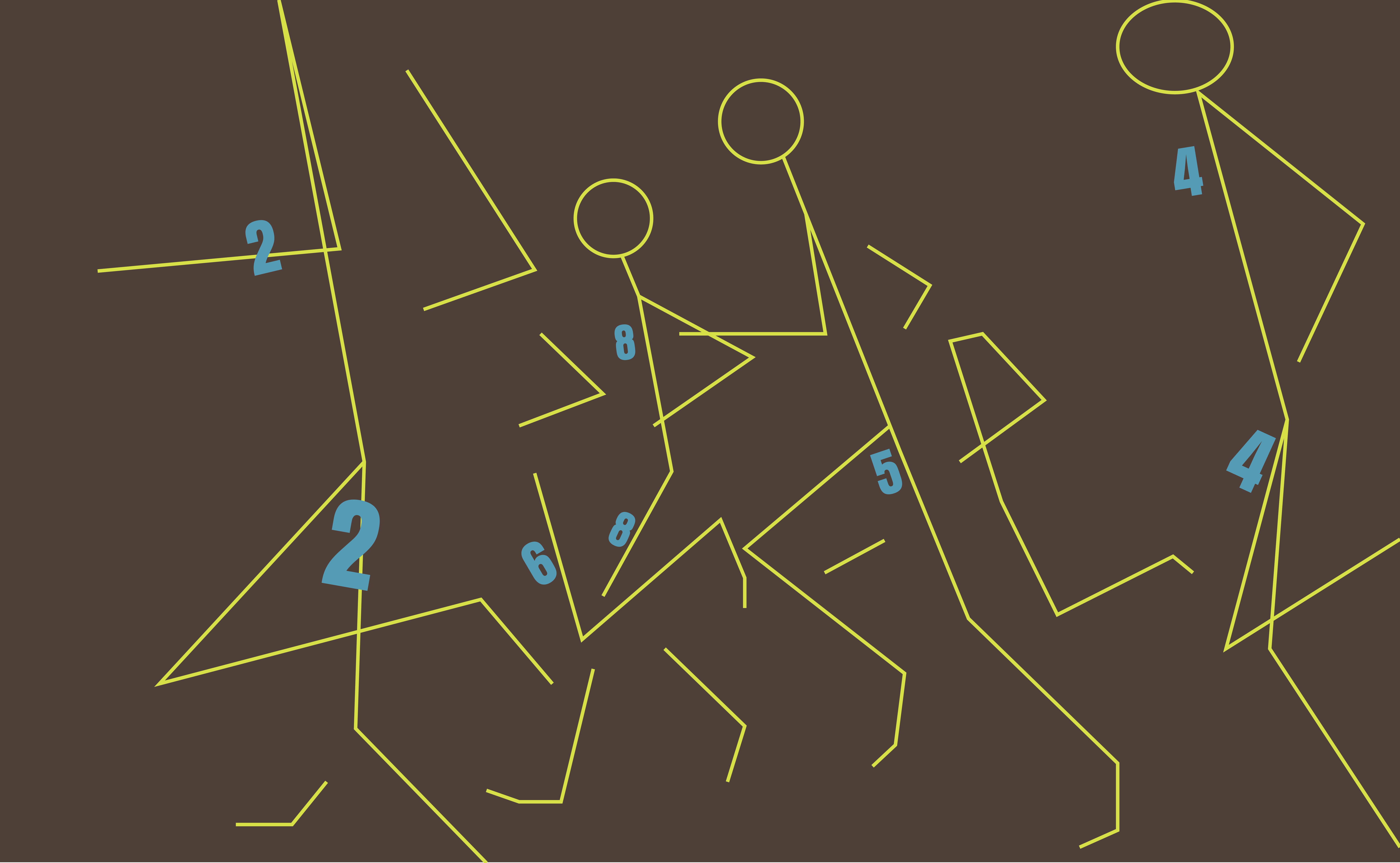 Line drawing of five human figures with numbered labels, set against a dark background.
