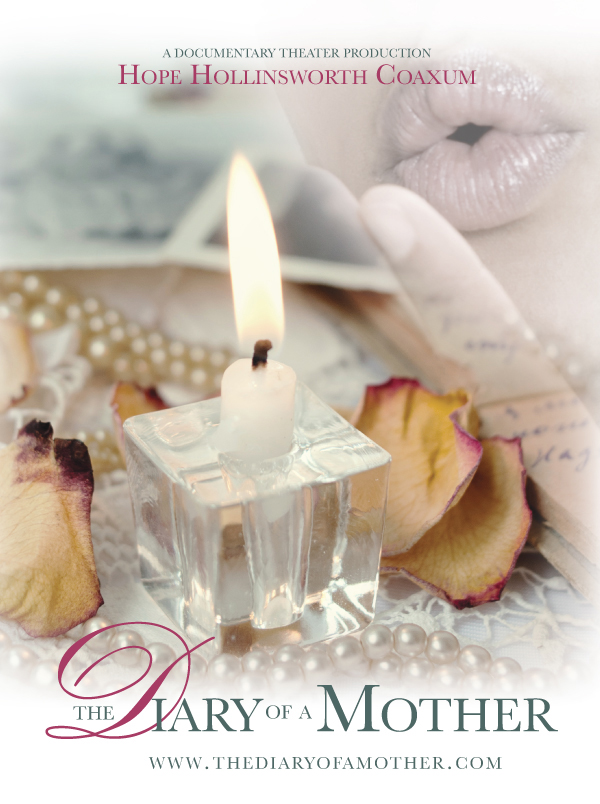 Close-up of a lit candle in a glass holder, dried rose petals, pearls, and a woman's lips in the background.