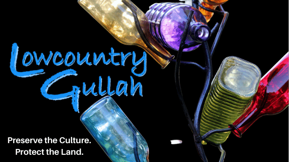 Colorful glass bottles connected by black tubing, with text promoting culture preservation and land protection.
