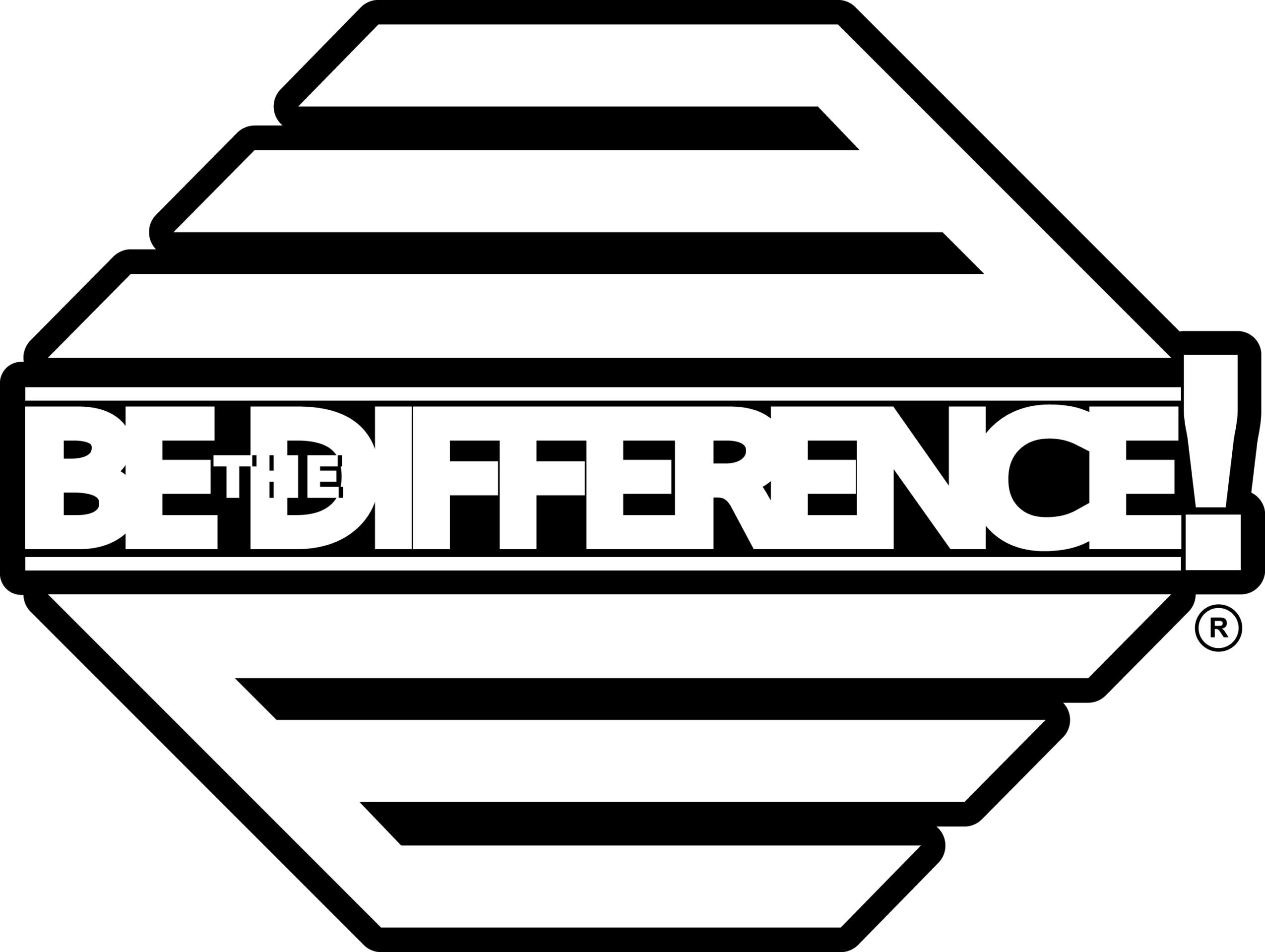 Text reads 'BE THE DIFFERENCE!' with horizontal lines and a black background.